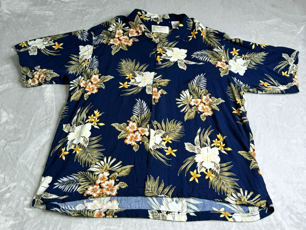 Thumbs Up Hawaiian Shirt Mens XXL Blue Tropical Print Vintage Luau Casual